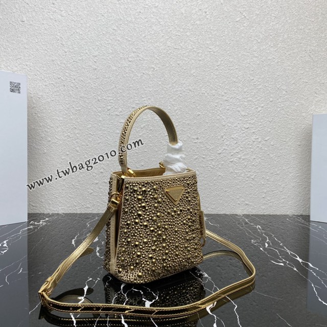 Prada專櫃2023新款滿天星桶包 1BA373 普拉達仿水晶Panier手袋手提女包 csp1604